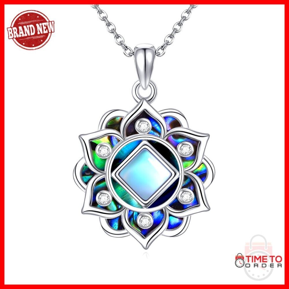 Sterling Silver Moonstone Pendant Necklace, Yoga Lotus Jewelry for Women